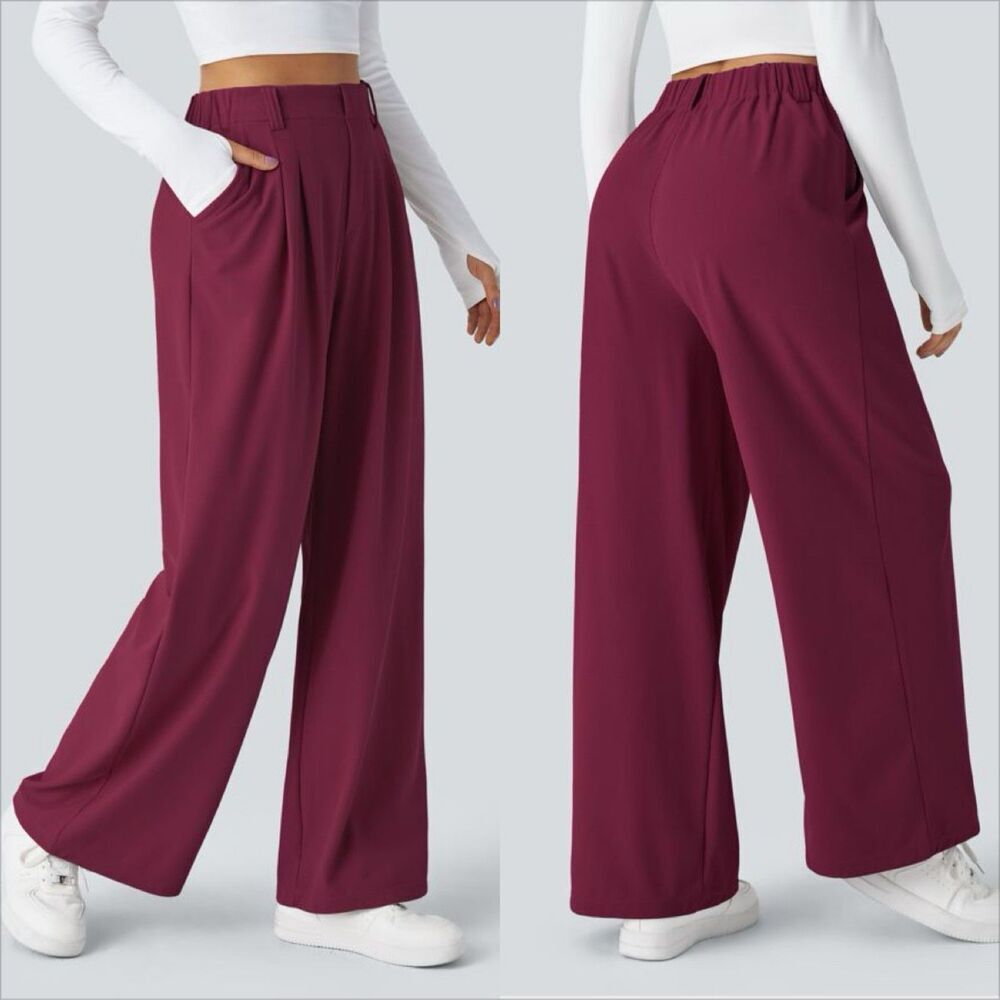 Halara Flex High Waisted Pocket Wide Leg Waffle Work Pants Size XL NWT Anemone